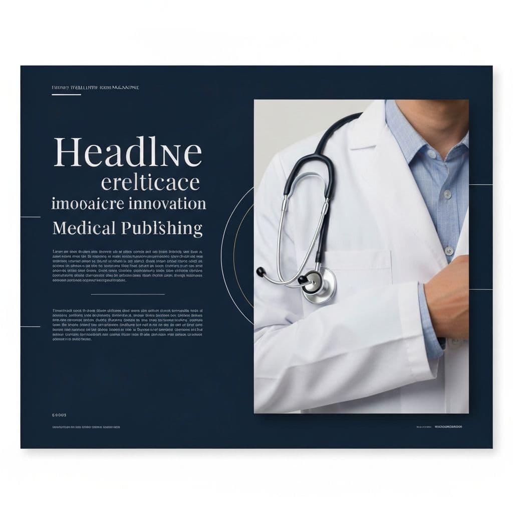 White Coat Magazine editorial layout featuring healthcare innovation, medical professionals, and scientific publishing with elegant typography