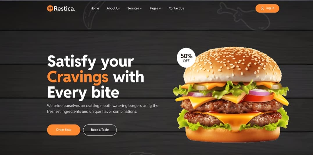 Restica Restaurant Homepage - Luxury burger hero section